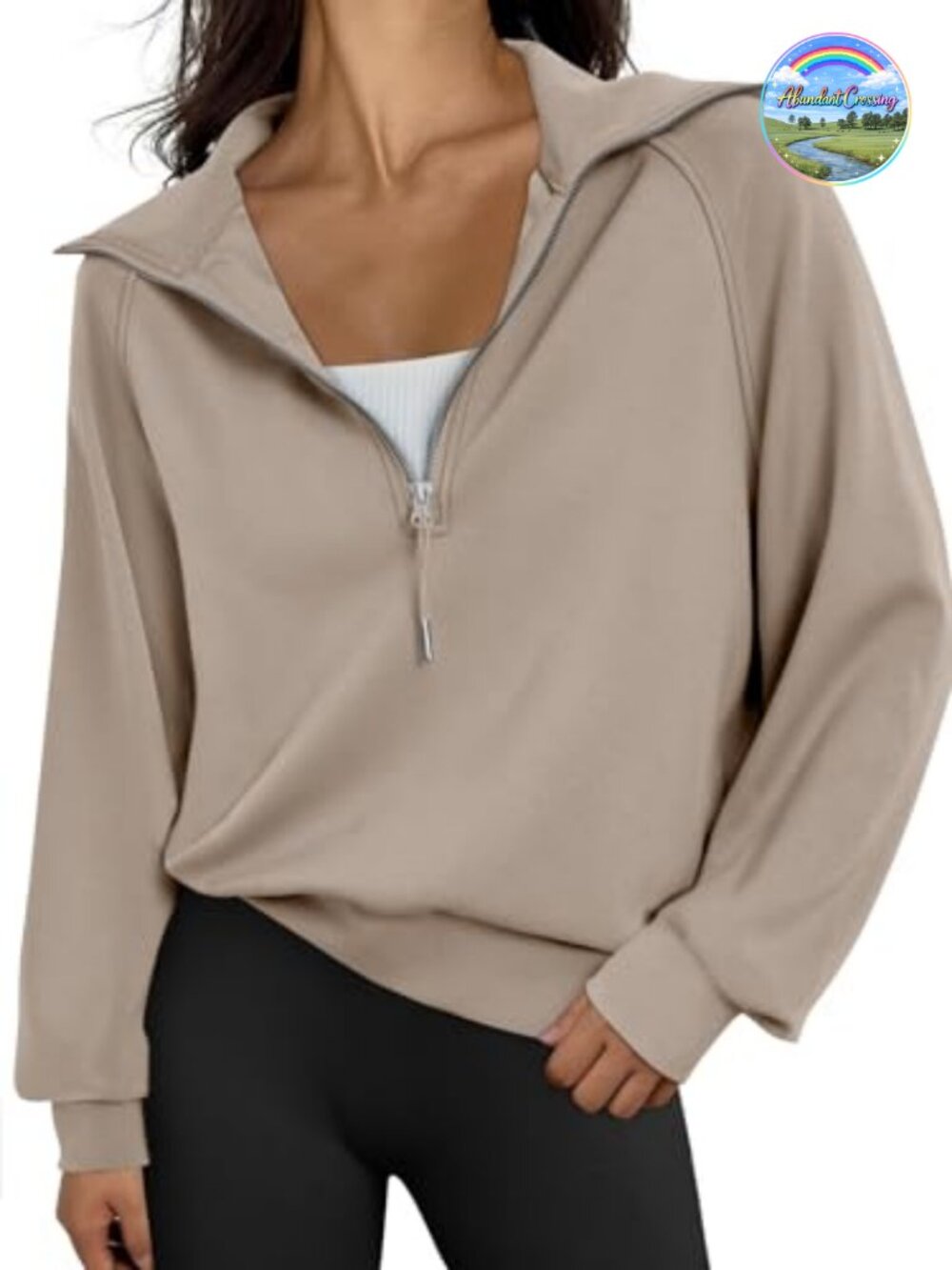 Womens Oversized Cropped Quarter Zip Sweatshirt Hoodie Pullover